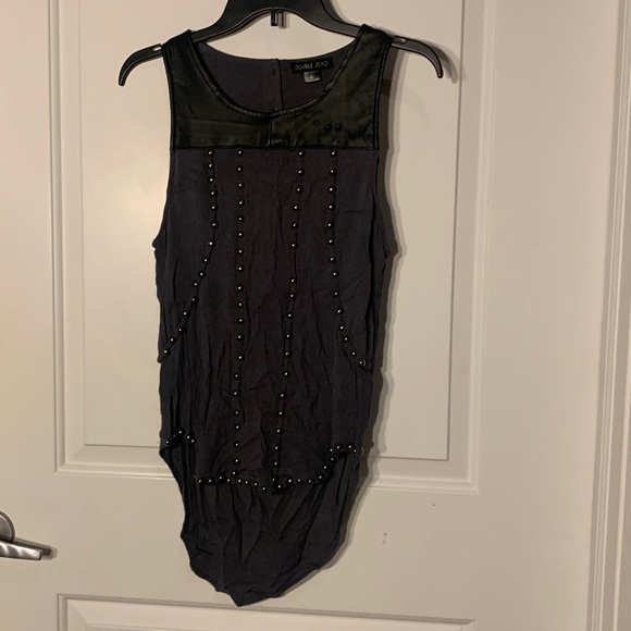 Double Zero Grey and Leather peek-a-boo Tank - Picture 1 of 2